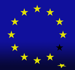 Europaflagge, 12 gelbe Sterne, von denen einer am Boden liegt