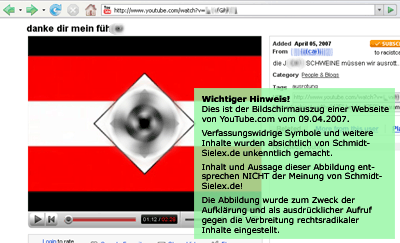 Bildschirmfoto eines modernen Nazi-Propagandavideos auf YouTube.com. Langtext zu der Abbildung gibt es am Ende dieser Seite